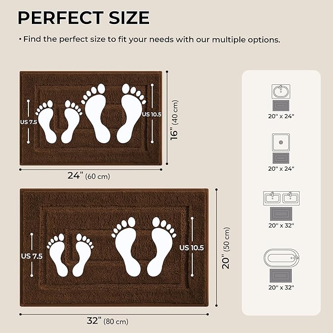 GRANNY SAYS Bathroom Rugs Sets 2 Piece,Soft Bath Mats for Bathroom, Bath Rugs Non Slip Washable, Absorbent Bath Rug for Tub, Shower and Toilet, Bath Mat Set (Brown, 20" x 32" + 16" x 24")