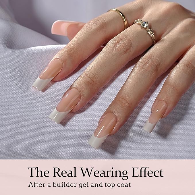 BTArtboxnails Nail Tips and Gel Glue Kit - French Tip Press on Nails Long Square XCOATTIPS Nail Kit, Include Glue, Builder Gel, Top Coat, Nail Lamp Nail Extension