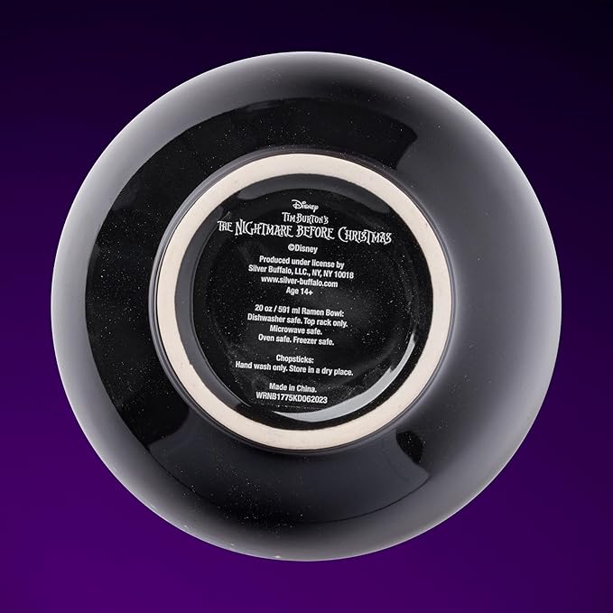 Silver Buffalo Disney Nightmare Before Christmas Starry Night Jack Skellington Ceramic Ramen Noodle Rice Bowl with Chopsticks, Microwave Safe, 20 Ounces