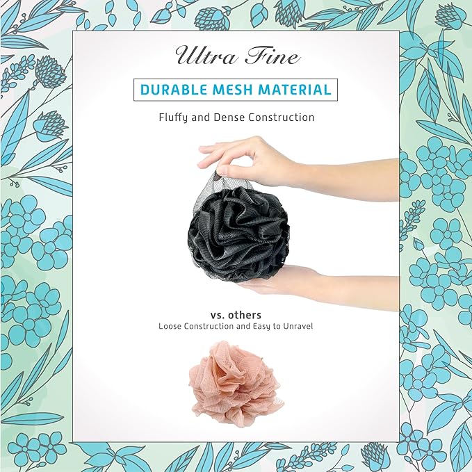 Spongentle Charcoal Bamboo Premium Deep Cleansing Loofah Sponge for Radiant Skin, Pack of 4, Bath and Shower, Exfoliating Body Scrubber, Beautiful Colors for Women and Men