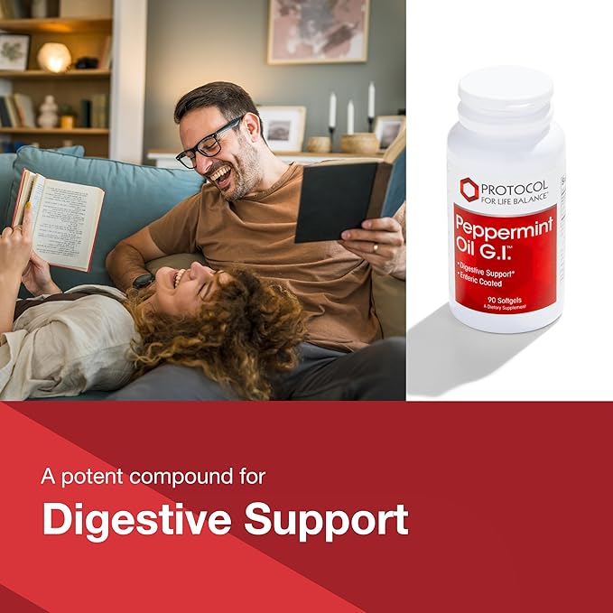 Protocol Peppermint G.I. - for Digestive Health Support* - with Peppermint, Ginger Oil & Fennel Oil - Enteric-Coated - Dairy Free & Halal - 90 Softgels (Pack of 2)