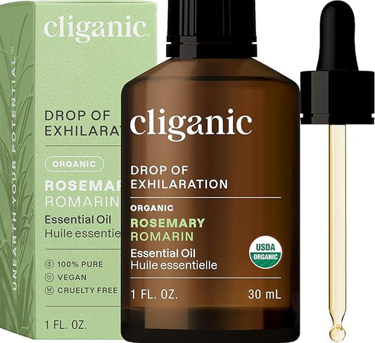 Cliganic Organic Rosemary Essential Oil for Hair, Skin, Aromatherapy - 100% Pure Natural Undiluted | Non-GMO Verified