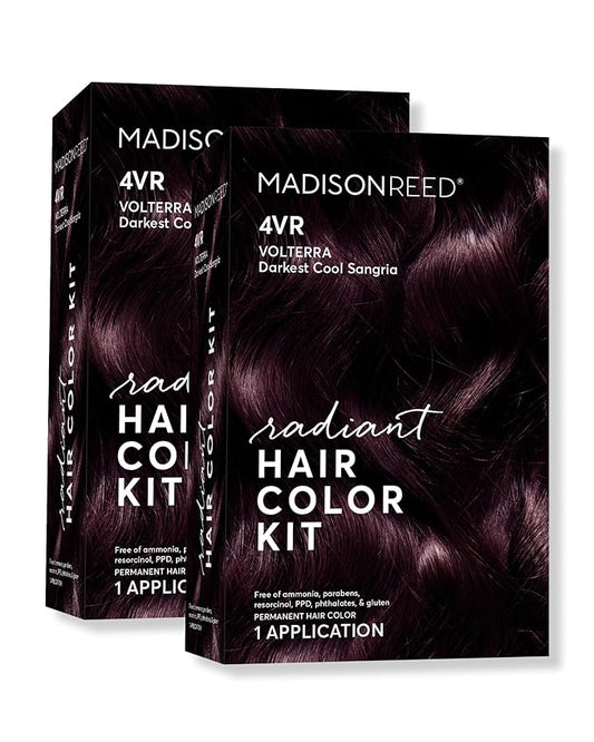 Madison Reed Radiant Hair Color Kit | 4VR Darkest Cool Sangria (Volterra Amethyst) for 100% Gray Hair Coverage | Salon Quality Permanent Hair Dye | PPD-Free & Ammonia-Free | (Packaging Varies) 2 Pack