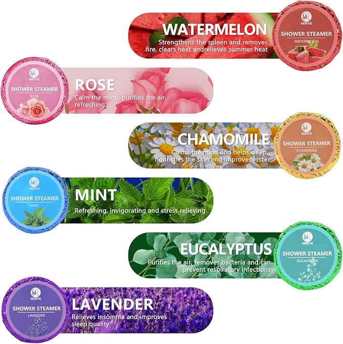 18-Pack Shower Steamers Aromatherapy, Christmas Stocking Stuffers Gifts for Women or Men, Organic Shower Bombs with Chamomile Rose Lavender Mint Watermelon Eucalyptus Essential Oil