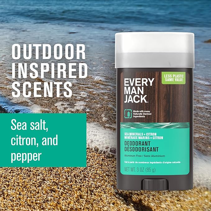 Every Man Jack Sea Minerals + Citron Men’s Deodorant - Stay Fresh with Aluminum Free Deodorant For all Skin Types - Odor Crushing, Long Lasting, with Naturally Derived Ingredients - 3oz (2 Pack)