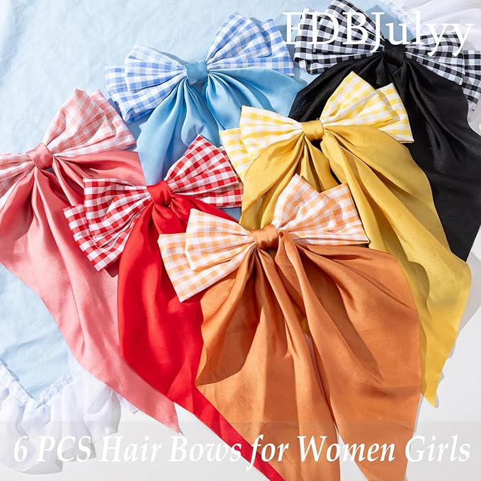 6 PCS Nonslip Claw Hair Bow Clips for Women - Big Bows for Thick & Thin Hair