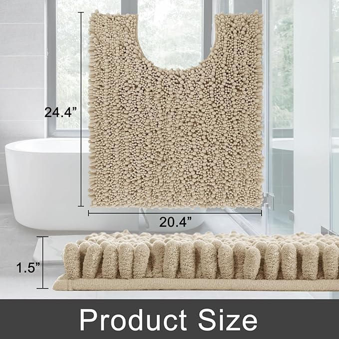 Yimobra Toilet Rug U Shaped Washable 24x20 Inch - Ultra Soft Absorbent Chenille Bath Rugs for Toilet, Quick Dry & Machine Washable, Non Slip Contour Bathroom Mat, Camel