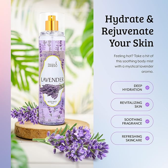 Home Spa Gift 10oz Deep Moisturizing Fragrance Body Lotion & 8 oz. Fine Fragrance Body Mist Set Luxury Self-Care Combo for Women and Girls (Lavender)