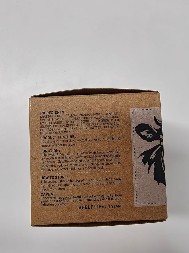 Organic Beef Tallow Honey Balm, Handmade Moisturizer Beef Tallow for Face and Body, Grass Fed Beef Tallow for Dry Skin, Pure Natural Cream with White Tea Scent, 2.1oz