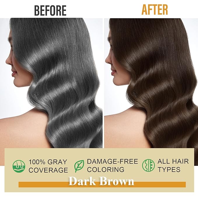 Dark Brown Hair Dye Shampoo for Gray Hair - 3-in-1 Coloring & Nourishing Formula, Natural Shampoo Dye Hair Color for Women & Men, Gentle Covers Gray Hair in Minutes, Champu Para Canas, 16.9 Fl Oz