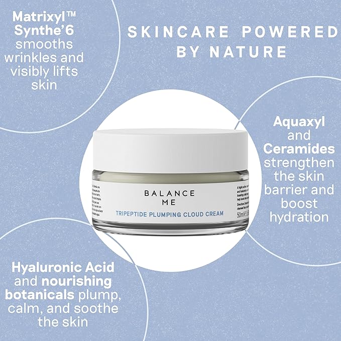 Balance Me Tripeptide Plumping Cloud Cream 1.7 fl oz, Anti Aging Moisturizer Face Cream for Hydrating & Firming with Ceramides & Hyaluronic Acid