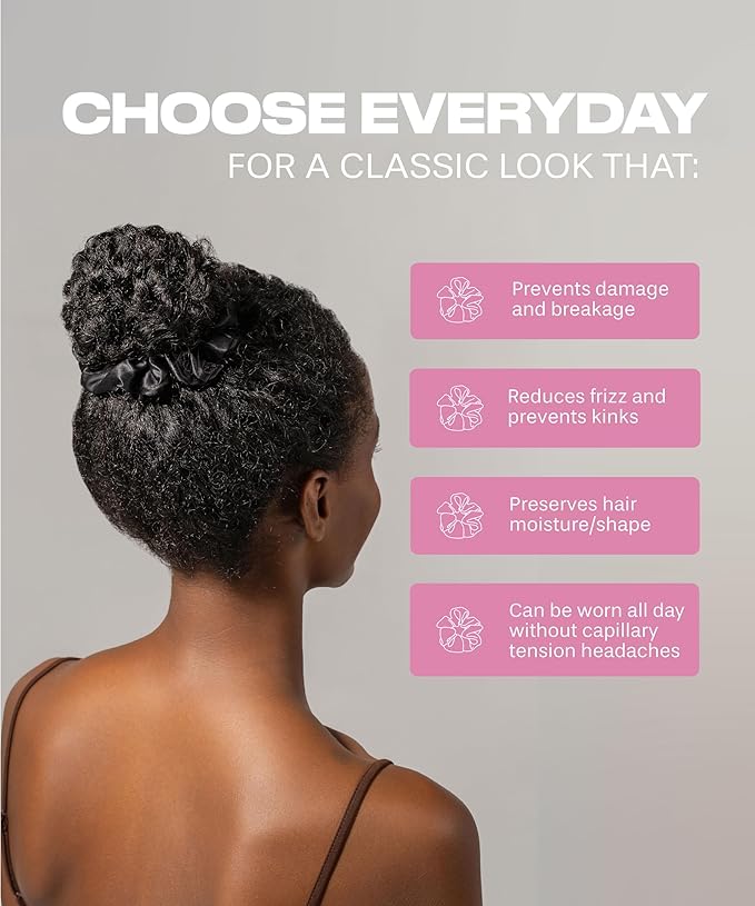 SUNDAYSILKS™ Luxurious Mulberry Silk Scrunchies for Women & Girls | No-Slip, Silky Hair Ties for Natural, Curly, Thin or Thick Hair | Gentle Hold for Ponytails & Sleep | Mini to Large Sizes [1 Pack]