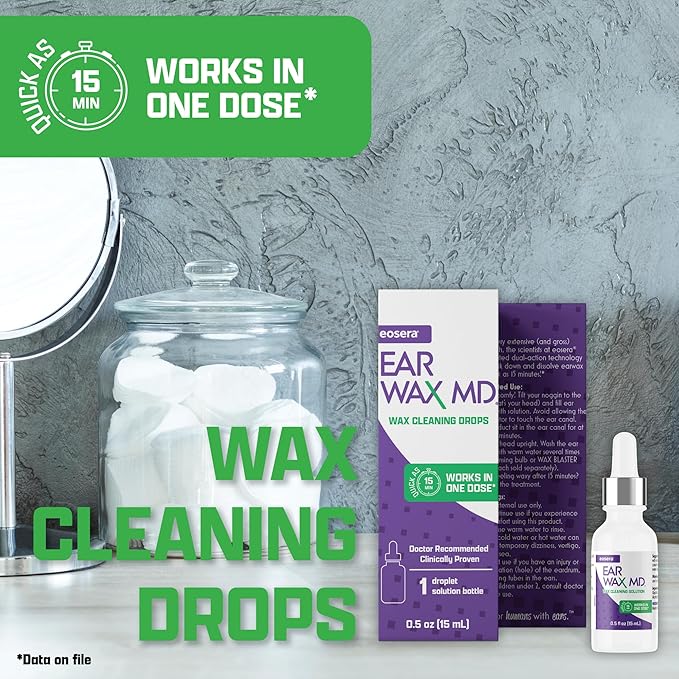 eosera® Ear Wax MD® - Ear Wax Removal Drops - Breaks Down & Dissolves Earwax in Just 1 Treatment - Doctor Recommended & Clinically Proven - Gentle & Safe - 15-mL