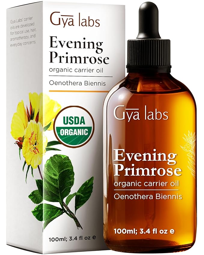 Gya Labs Evening Primrose Carrier Oil - 3.4 Fl Oz - for Hair, Skin, Face, Scalp & Body Massage