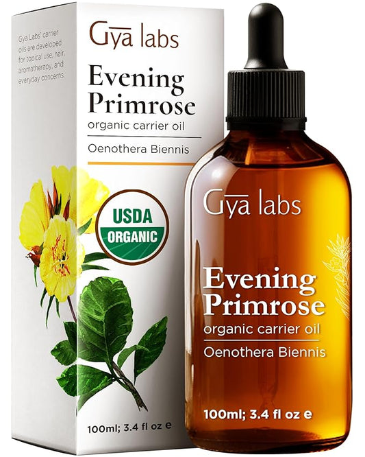 Gya Labs Evening Primrose Carrier Oil - 3.4 Fl Oz - for Hair, Skin, Face, Scalp & Body Massage