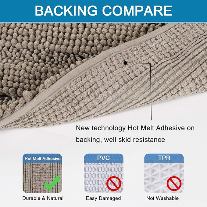 Non Slip Thick Shaggy Chenille Bathroom Rug Mat Set Extra Soft and Absorbent Striped Floor Rugs, 2 Piece, Machine-Washable