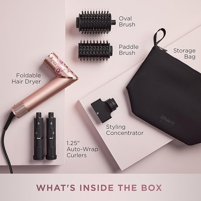 Shark FlexStyle Air Styling & Drying System, Powerful Hair Dryer Brush & Multi-Styler with Auto-Wrap Curlers, Concentrator Attachment and Storage Bag, Blossom Bliss, HD432RS