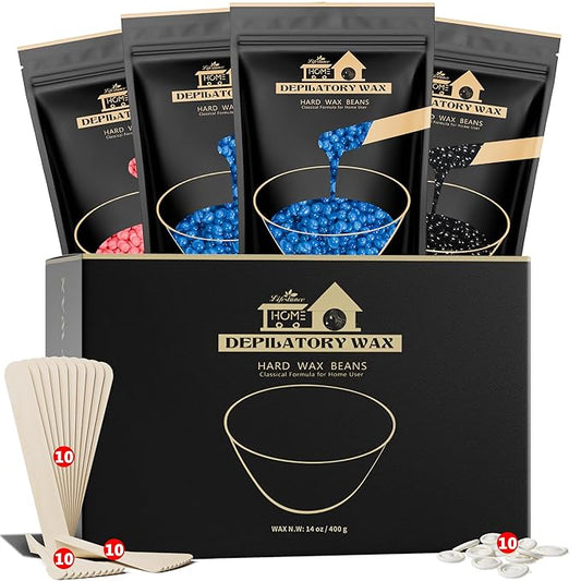 Lifestance Wax Beads Set, 4 Kinds of Waxing Beads, Hard Wax Beans with 44 Items, Perfect for Any Waxing Warmers for Hair Removal for Brazilian Bikini, Brazilian, Legs, Body