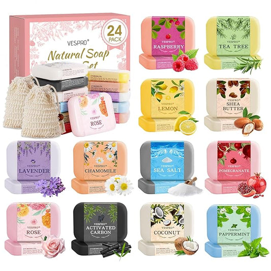 24 Pack Natural Bar Soap Gifts with Olive Extract, Bulk Gifts for Christmas Gifts, Thank You Gifts for Women, Bridal Wedding Favors for Guests, Stocking Stuffers for Teen Girls, Travel Size Soap Bar