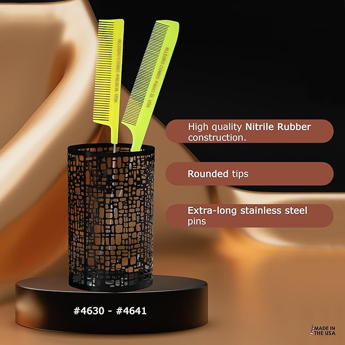 Allegro XL Pintail Rat Tail & Parting Combs - Metal Tail Foiling & Pin Combs for Stitch Braids - 2 Pc. (Neon Yellow)