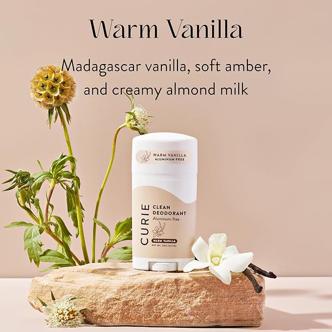 Curie Natural Deodorant for Women - Warm Vanilla - Aluminum Free, Clean, Sustainable, Vegan, Paraben Free (3pk)