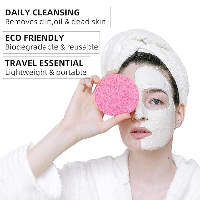 120-Count Compressed Facial Sponges|Kickleen 100% Natural Cellulose Cosmetic Spa Sponges for Daily Facial Cleansing|Makeup And Mask Removal|Exfoliating|Skin Massage|Pore Exfoliation (120 Count (Pink))