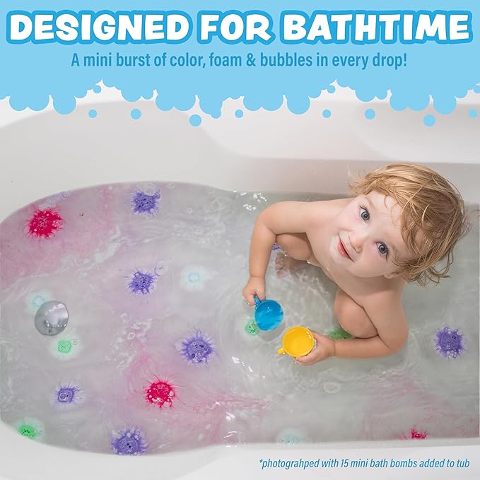 Tub Works Lil' Bursts Mini Bath Bombs for Kids, 90 Count, Gumdrop | Nontoxic | Tiny With A Burst of Color, Foam & Bubbles | Customize Bath With Fun Colors | Create Bath Art
