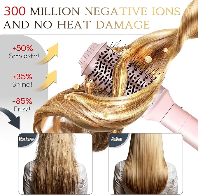 5 in 1 Air Wrap Hair Styler,Dual Voltage Professional Frizz Free Hair Dryer Brush - High-Speed Hot Air Styler, No Heat Damage Auto Wrap Hot Air Styler Wrap, Fast Drying, Curling, Straightening (Pink)