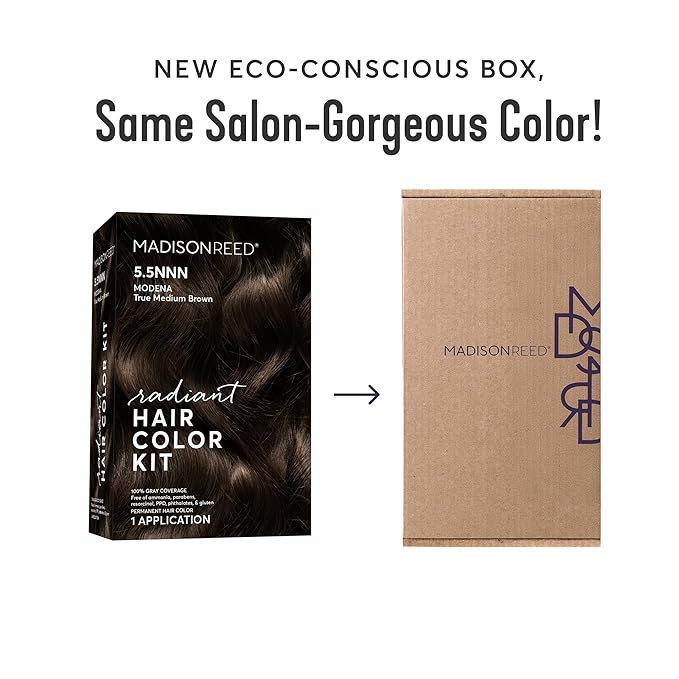 Madison Reed Radiant Hair Color Kit | 5.5NNN Dark Brown with Warm Golden Tones (Modena Brown) 100% Maximum Gray Hair Coverage | Permanent Hair Dye for Resistant Grays | PPD & Ammonia-Free | 2 Pack