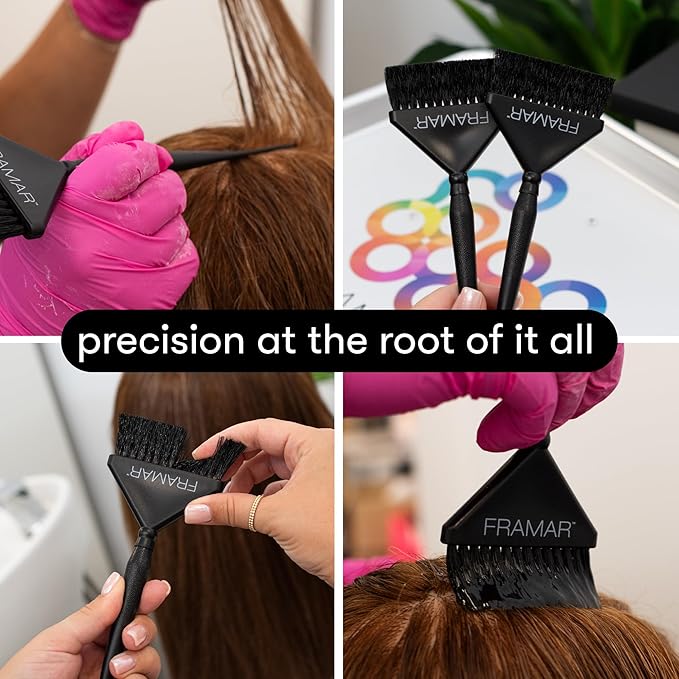 Framar Root Repair Hair Color Brush Set - Hair Dye Brush Kit, Hair Coloring Brushes For Hair Stylist, Tint Brushes for Hair Color, Extra Control Near Scalp - 2 Pack Black