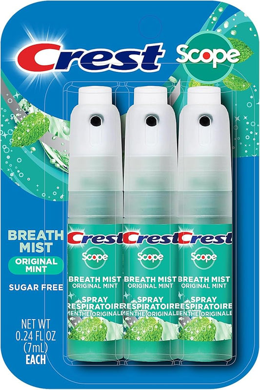 Crest Scope | One 3-Pack of Mint Breath Mist Sprays (3 Total Sprays) - 0.24 Ounce (7mL) Each – 0.72 Ounces Total