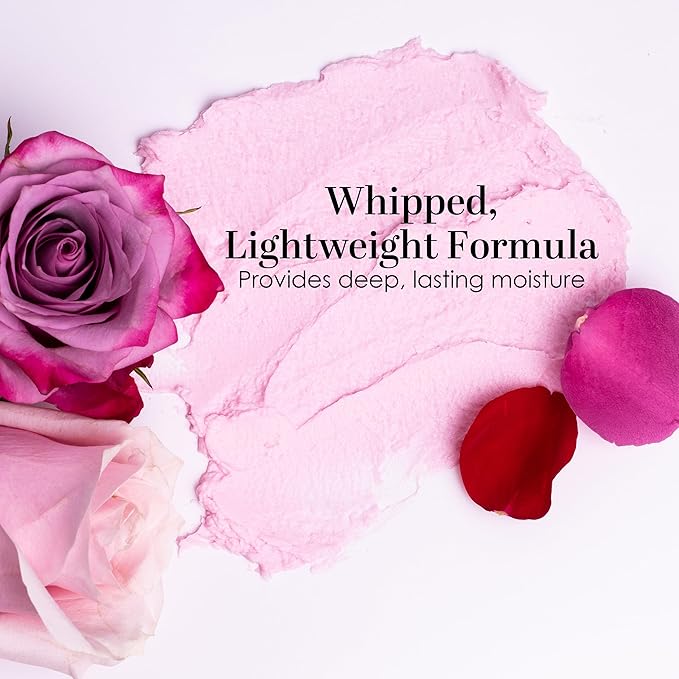 Rose Body Butter for Dry Skin with Whipped Shea Butter and Pure Essential Oil | Ultra Hydrating Rose Lotion for Women | All Natural Moisturizer for Dry Skin