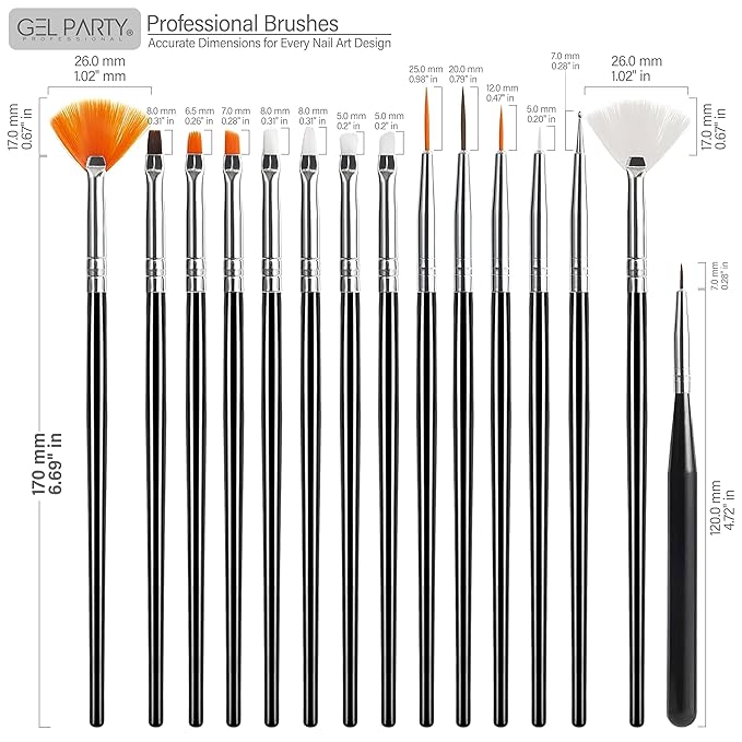 GELPARTY Nail Art Brush Kit – 32 PCS Professional Nail Brushes for Acrylic, Gel, UV/LED, Ombre & 3D Design | All-in-One Manicure Tool Set for Salon & DIY