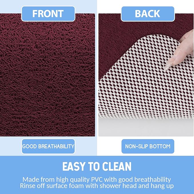 Non-Slip Bathtub Mat, Anti Slip Shower Mat, Fast Drying Bathtub Mats, Foot Scrubber Mat, Anti Slip Mat for Tub, Floor, Bathroom, Kitchen, Home, Hotel (Wine Red 24"×16")