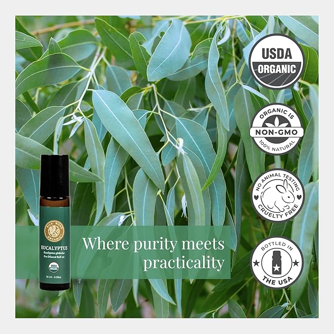 Silk Road Organic Eucalyptus Essential Oil Roll On, USDA Certified - Respiratory Health, Colds, Cough, Sinus & Allergy Congestion - 10 ml Aromatherapy Roller - Always Pure, Always Organic