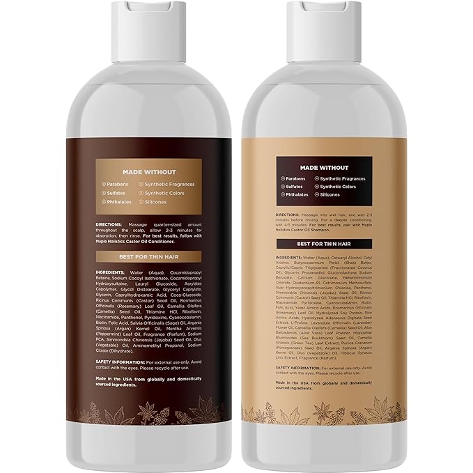 Castor Oil Shampoo and Conditioner Set - Jamaican Black Castor Oil Shampoo and Biotin Collagen Conditioner - Sulfate Free Shampoo and Conditioner for Fine Hair and Dry Scalp Care (Vanilla) -16 Fl Oz