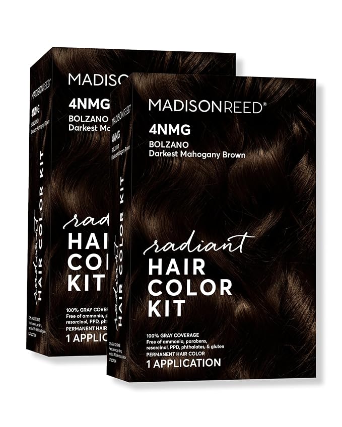 Madison Reed Radiant Hair Color Kit | 4NMG Darkest Chocolate Brown with Warm Mahogany Tones (Bolzano) for 100% Gray Hair Coverage | Dimensional Permanent Hair Dye | PPD-Free & Ammonia-Free | 2 Pack