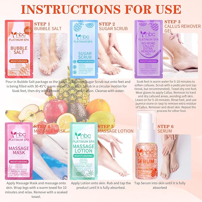 Pedicure Foot Soak Set - Upgraded 6 in 1 Foot Spa, Foot Bath Spa, Pedicure Kit, Foot Soak for Tired & Dry Cracked Feet, Athletes Feet, Bad Odor, Softens Calluses (Tropical fruit)