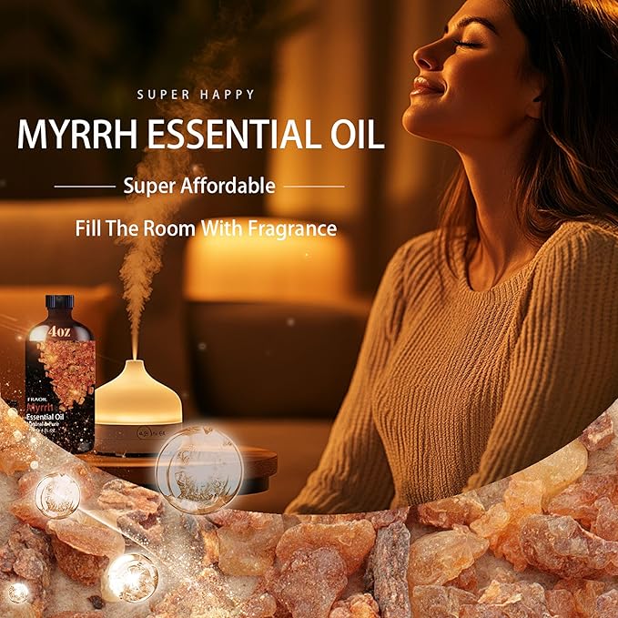 Myrrh Essential Oil, Myrrh Oil 4 Fl Oz 120ML for Diffuser Humidifier Yoga Cleaning DIY Candle Soap Making Perfume Gift for Women Essential Oils