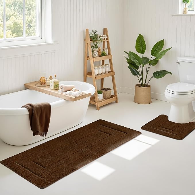 GRANNY SAYS Bathroom Rugs Non Slip 24" x 59", Bath Mats for Bathroom, Super Soft and Water Absorbent, Microfiber Washable Bath Rugs for Floor, Tub and Shower, Brown