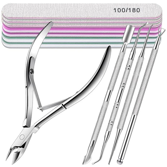 Cuticle Trimmer with Ingrown Toenail Removal Kit, Pusher and Files, Cuticle Remover Nail Cutter Clippers for Fingernails Toenails, Professional Manicure and Pedicure Tools Kit
