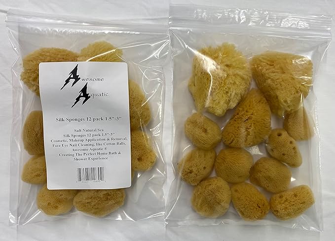 Soft Natural 12 Silk Sponges 1.5"-3" Cosmetic Makeup Application Removal Face Eye Nail Cleaning Like Cotton Balls Awesome Aquatic Creating The Perfect Bath & Shower (12 Pack 1.5"-3" Silk)