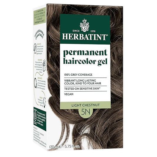 Herbatint Permanent Hair Dye For Women - 5N Light Chestnut - For Up To 100% Gray Coverage of Resistant Gray Hair - Ammonia-Free, Alcohol-Free & Vegan - Salon Influenced Hair color 5.75 fl oz