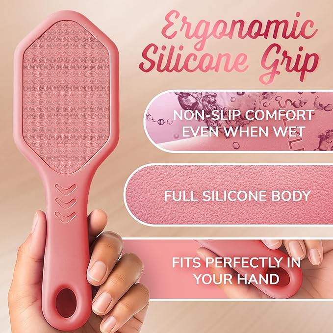Silicone Foot Callus Remover - Nano Glass Foot File for Dead Skin and Cracked Heels - Callus Remover for Feet & Hard Skin - Ergonomic Foot Scrubber & Exfoliator for Soft, Smooth Feet - Pink