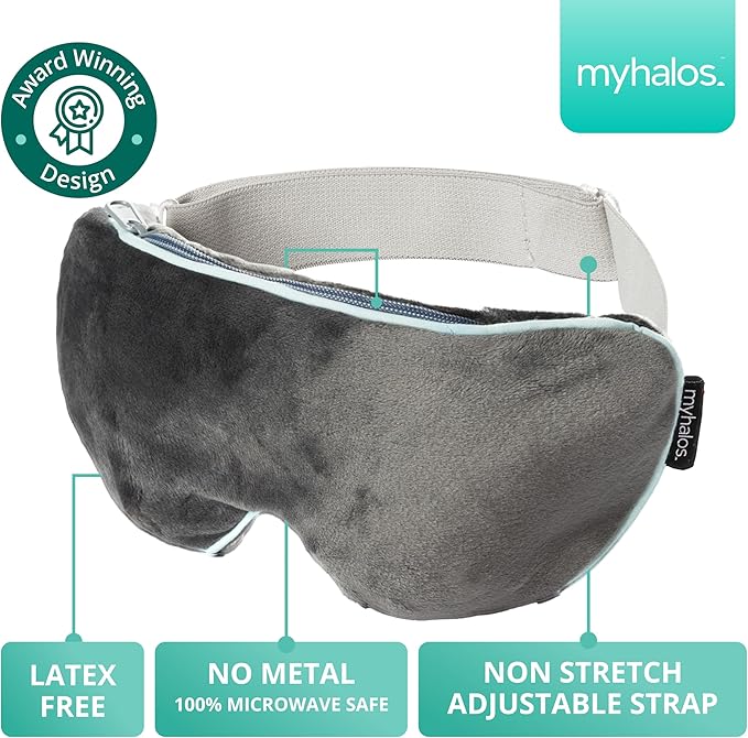 MyHalos® Heated Eye Mask for Dry Eyes - Steam Warm Compress for Eyes - Remove Styes, Chalazion Therapy Warming and Heating Pad Hot Compress - Moist Heat Mask for Blepharitis & MGD