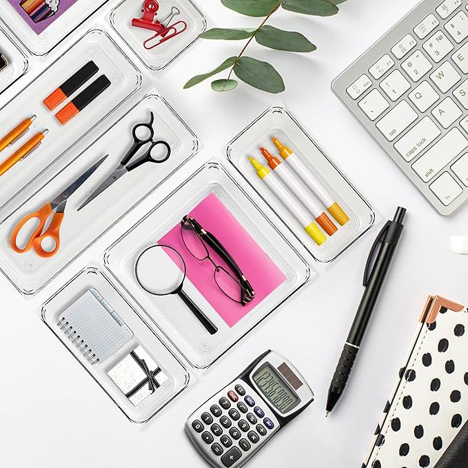 8 Pack Drawer Organizer - 3" X 3" Clear Acrylic Storage Bins with Non-Slip Pads, Versatile Desk Tray for Makeup, Jewelry, Kitchen, Bathroom, and Office Organization