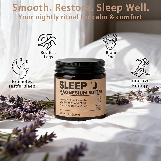 Magnesium Butter for Sleep - Magnesium Cream with Shea & Mango Butter, Arnica & Essential Oils, Nighttime MagnesiumLotion for Leg, Foot, Original Lavender 4oz