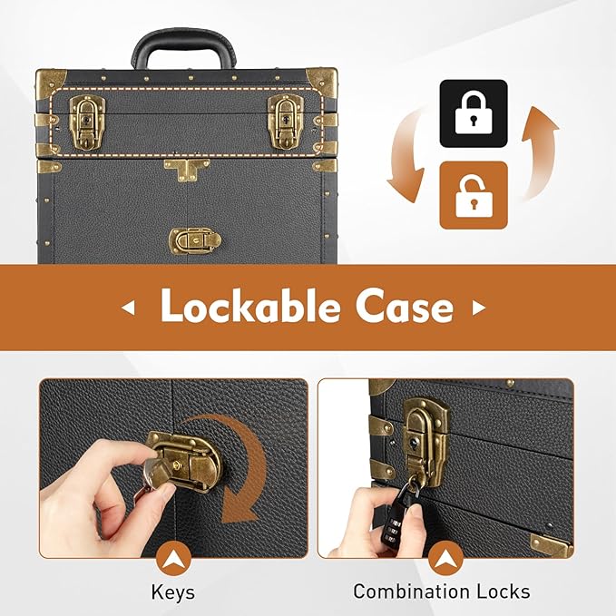 Cosmetic Train Case,Makeup Organizer Travel Case with Multiple Compartments,Rolling Makeup Case,Professional Makeup Casewith Wheels for Make-up Artists,55Lbs Load-Bearing