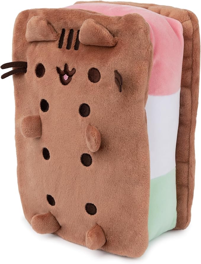 GUND Pusheen Neapolitan Ice Cream Sandwich Pusheen Plush, Stuffed Animal for Ages 8 and Up, Brown, 9.5”