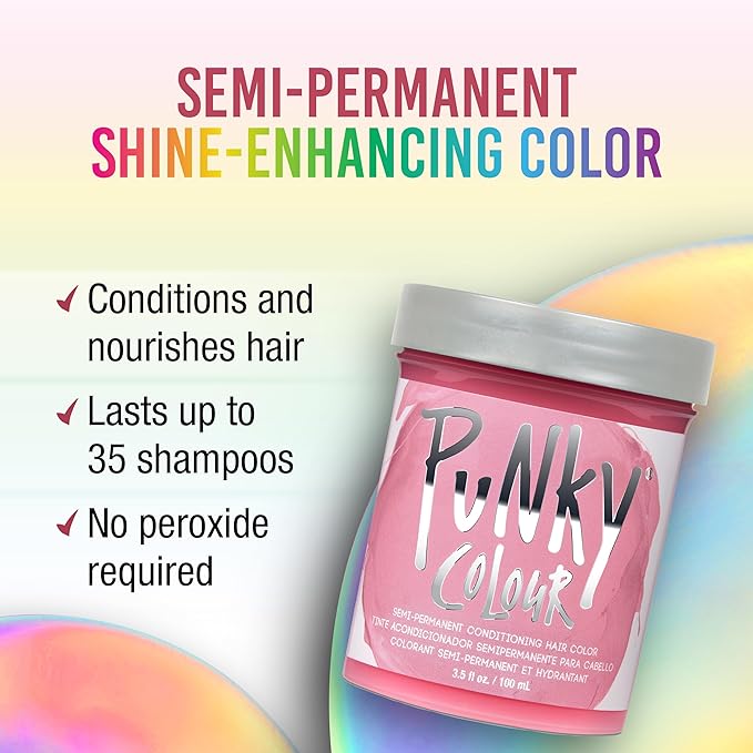 Punky Cotton Candy Semi Permanent Hair Color - Vegan & Cruelty-Free Conditioning Hair Dye, Lasts Up to 35 Washes, 3.5 fl oz